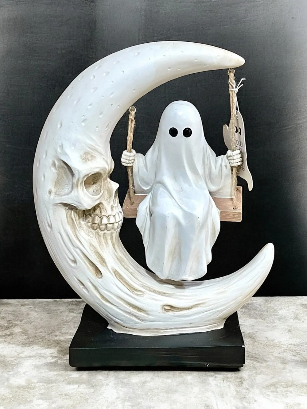 New Halloween skull moon with a swinging ghost counter sitting decoration